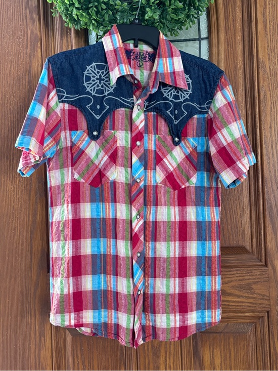 F.U.S.A.I Jeans Other - Vintage F.U.S.A.I. Jeans Western Snap Shirt Men’s L 90s Y2K Plaid Denim Rodeo